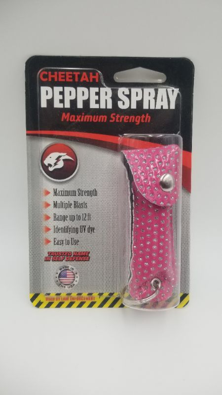 Photo 2 of  2 Pack Pink Diamond Cheetah Pepper Spray 8-12 Foot Stream
