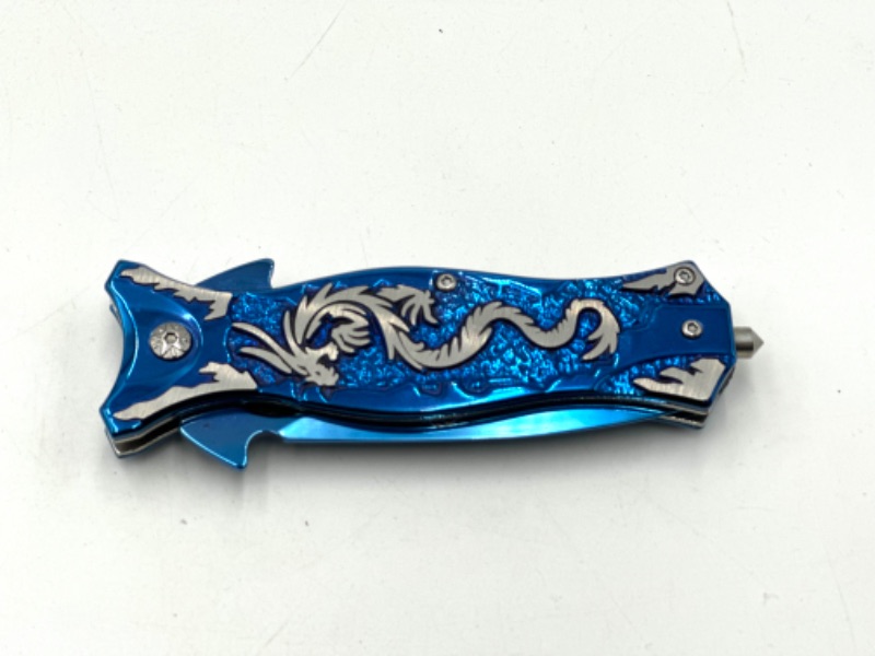 Photo 2 of BLUE DRAGON DESIGN FALCON POCKET KNIFE WITH WINDOW BREAKER NEW