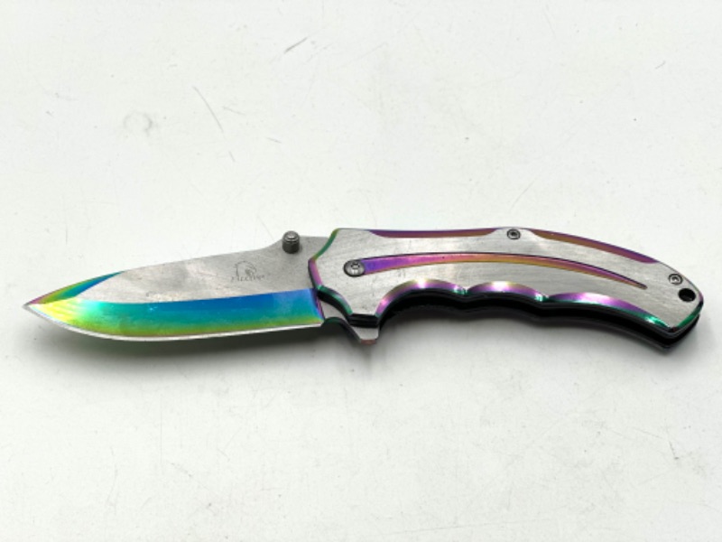 Photo 1 of OIL SLICK AND SILVER FALCON POCKET KNIFE NEW 