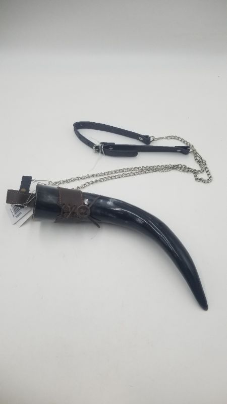 Photo 2 of  8.5 Inch Black Horn Viking/Medieval Style Beer/Mead/Grog/Wine Drinking Horn with Leather Strap New