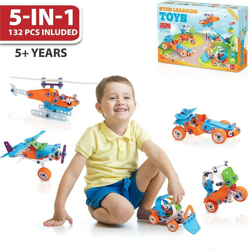 Photo 2 of Orian Toys 5 in 1 STEM Learning Toys for Boys and Girls, Best IQ Builder STEM Learning Toys Creative Construction Engineering for Kids 5-11 years old, DIY Building Kit, 132 Pieces, Play Set - Gift Box