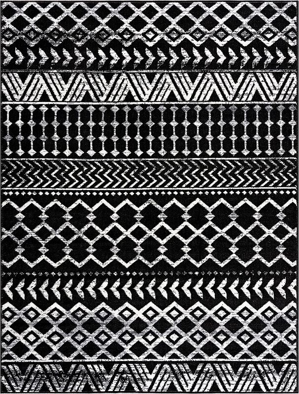 Photo 1 of CAMILSON Boho Moroccan Area Rug, 5x7 Geometric, Diamond Design for Living Room Bedroom Black / White Indoor Area Rugs Bohemian 
