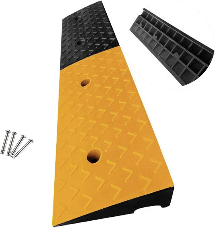 Photo 1 of foiry Rubber Curb Ramp 4'' Driveway Ramp Heavy Duty Car Ramp w/4 Expansion Screws Loading Rubber Ramp for Cars Forklifts Trucks Motorcycle Wheelchairs 39''(L) X9.8''(W)