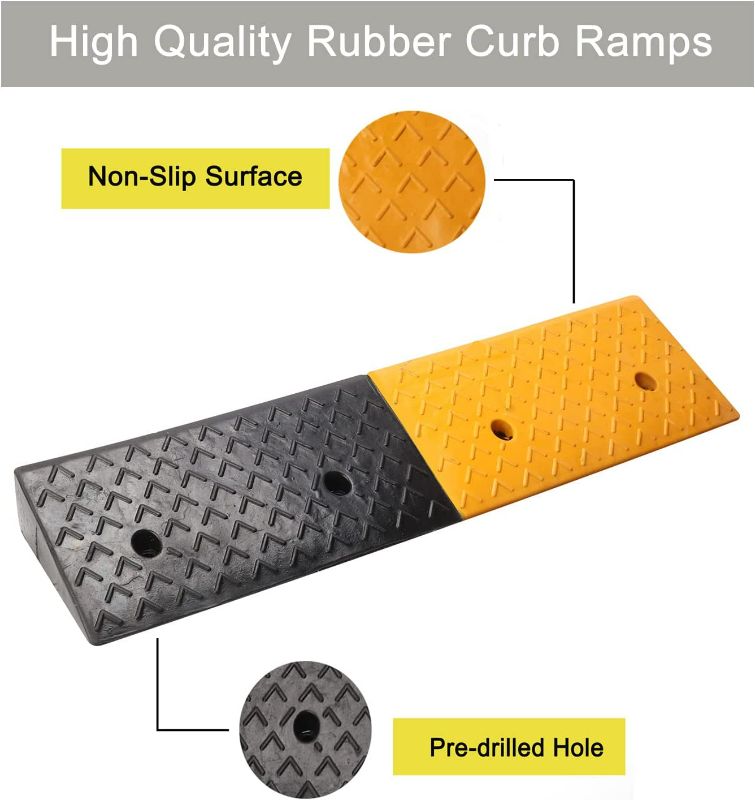 Photo 3 of foiry Rubber Curb Ramp 4'' Driveway Ramp Heavy Duty Car Ramp w/4 Expansion Screws Loading Rubber Ramp for Cars Forklifts Trucks Motorcycle Wheelchairs 39''(L) X9.8''(W)