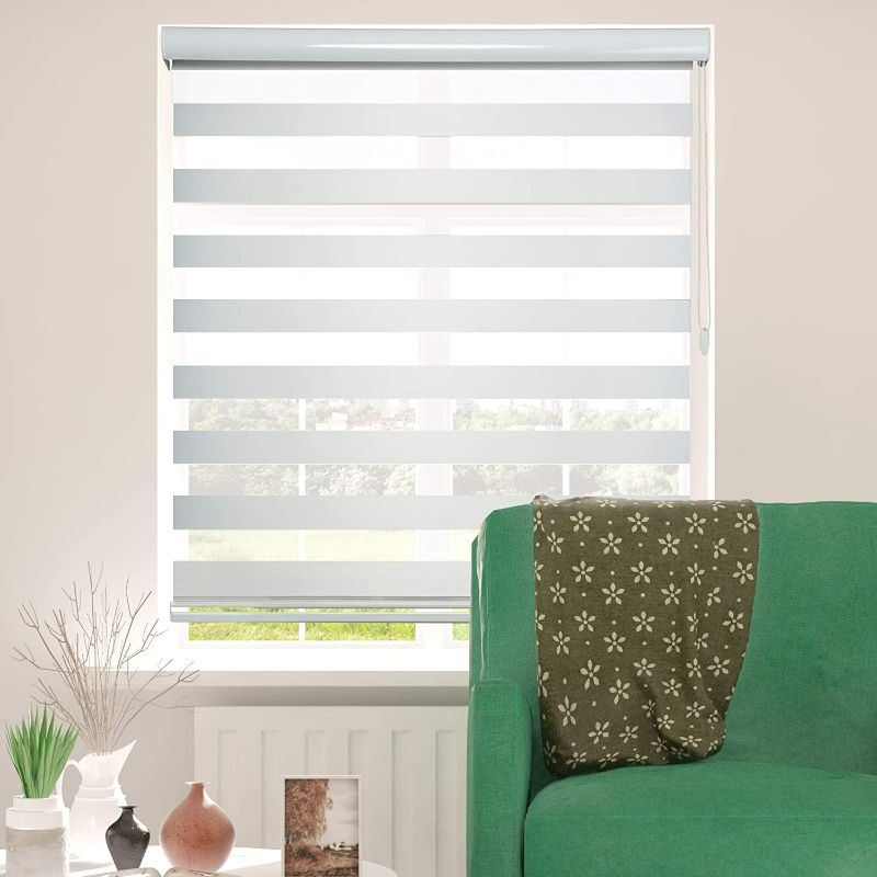 Photo 1 of ShadesU Blinds for Windows Dual Layer Zebra Roller Shades Light Filtering Sheer Window Treatments Privacy Light Control for Day and Night (Maximum Height 72inch) (White Color) (Width 30inch)