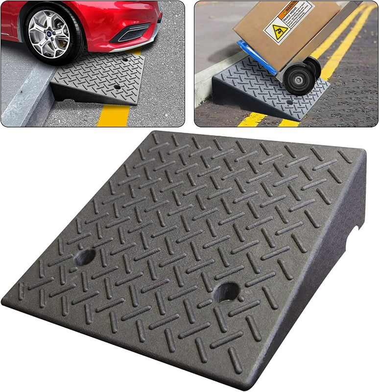 Photo 1 of Lucosobie Driveway Curb Ramps - Portable Heavy Duty Rubber Shed & Threshold Ramps for Sidewalk Lawn Mower Cars Wheelchairs Pet Mobility (19.7 x 19.7 x 6 Inch - 1 PCS)