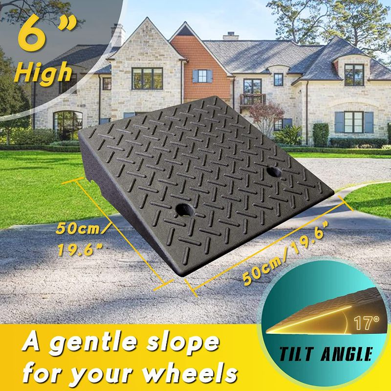 Photo 4 of Lucosobie Driveway Curb Ramps - Portable Heavy Duty Rubber Shed & Threshold Ramps for Sidewalk Lawn Mower Cars Wheelchairs Pet Mobility (19.7 x 19.7 x 6 Inch - 1 PCS)