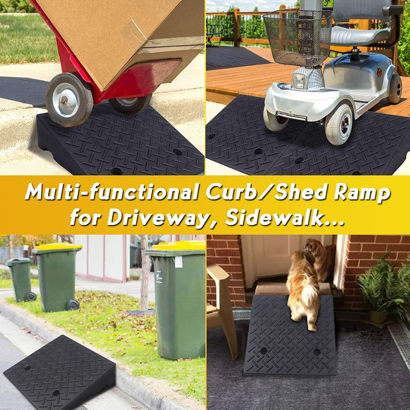Photo 3 of Lucosobie Driveway Curb Ramps - Portable Heavy Duty Rubber Shed & Threshold Ramps for Sidewalk Lawn Mower Cars Wheelchairs Pet Mobility (19.7 x 19.7 x 6 Inch - 1 PCS)