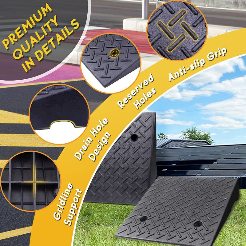 Photo 2 of Lucosobie Driveway Curb Ramps - Portable Heavy Duty Rubber Shed & Threshold Ramps for Sidewalk Lawn Mower Cars Wheelchairs Pet Mobility (19.7 x 19.7 x 6 Inch - 1 PCS)