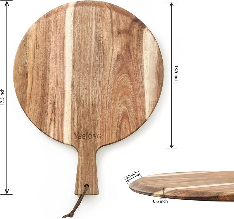 Photo 1 of VEELONG Pizza Paddle, 17"x13.5" Wood Pizza Peel, Round Pizza Cutting Board with Handle, Great for Homemade Pizza, Bread and Cheese