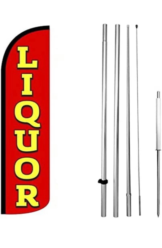 Photo 1 of 4 Less Co LIQUOR Windless Swooper Flag Kit 15' Feather Banner Sign
