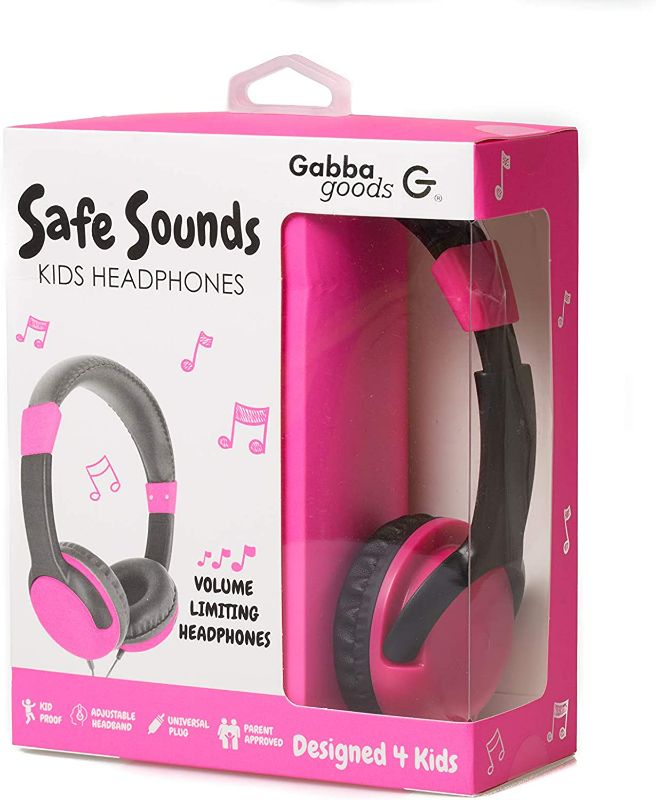 Photo 4 of GabbaGoods Safe Sounds Volume Limited Kids Headphones, 85 Decibel Over Ear Headphones (Pink)