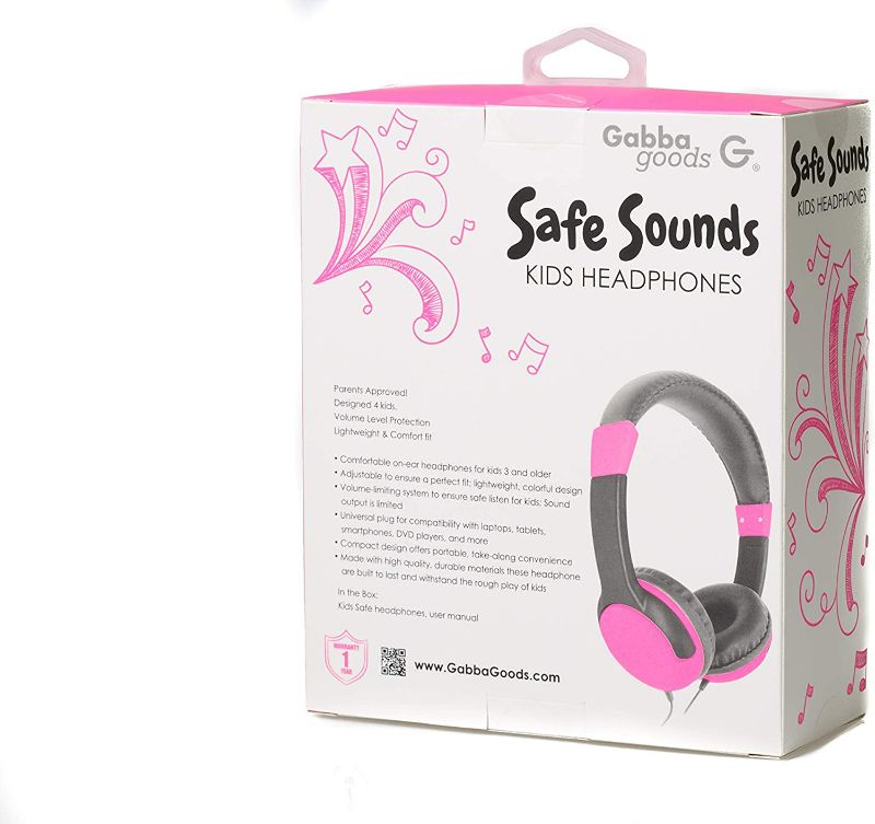 Photo 5 of GabbaGoods Safe Sounds Volume Limited Kids Headphones, 85 Decibel Over Ear Headphones (Pink)