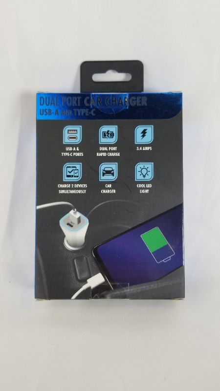 Photo 3 of DUAL PORT CAR CHARGER USB-A  AND TYPE-C PORTS 3.4AMPS CHARGES 2 DEVICES AT ONCE LED LIGHT 