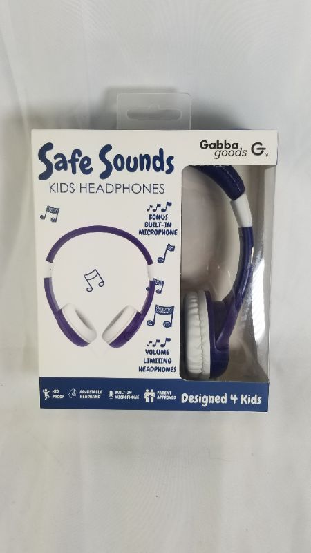 Photo 3 of GABBA GOODS KIDS SAFESOUNDS FOLDABLE PURPLE AND WHITE PRINT OVER EAR HEADPHONES BUILT IN MICROPHONE DESIGNED 4 KIDS 