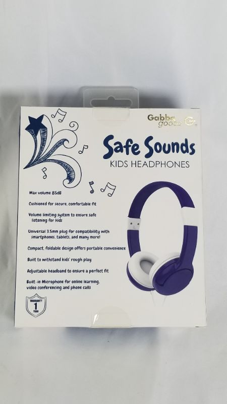 Photo 4 of GABBA GOODS KIDS SAFESOUNDS FOLDABLE PURPLE AND WHITE PRINT OVER EAR HEADPHONES BUILT IN MICROPHONE DESIGNED 4 KIDS 