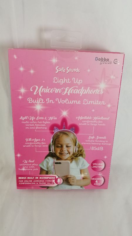 Photo 3 of GABBA GOODS KIDS SAFESOUNDS FOLDABLE UNICORN LIGHT UP PINK & WHITE PRINT OVER EAR HEADPHONES BUILT IN MICROPHONE DESIGNED 4 KIDS 