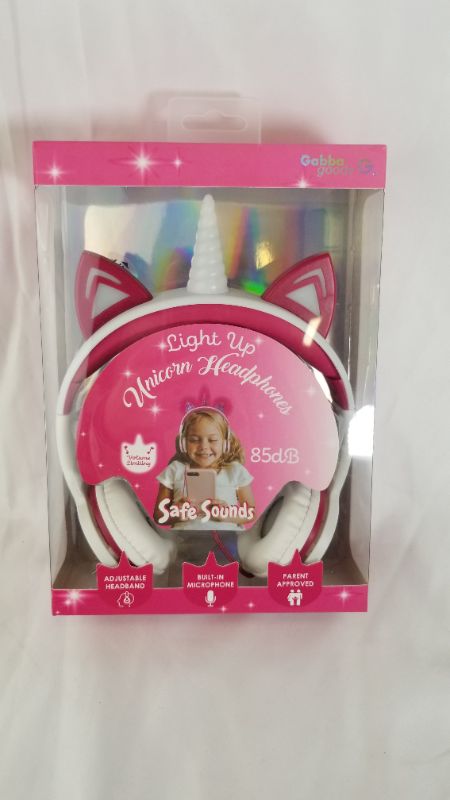Photo 2 of GABBA GOODS KIDS SAFESOUNDS FOLDABLE UNICORN LIGHT UP PINK & WHITE PRINT OVER EAR HEADPHONES BUILT IN MICROPHONE DESIGNED 4 KIDS 