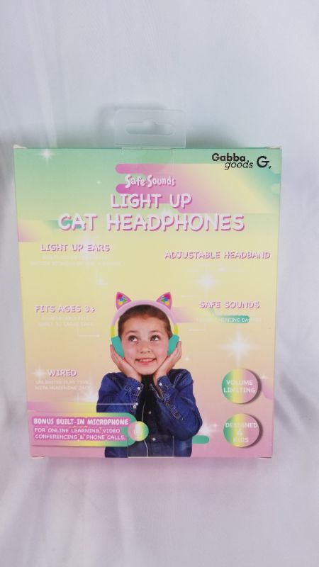 Photo 1 of GABBA GOODS KIDS SAFESOUNDS FOLDABLE CAT SHAPE OVER EAR HEADPHONES BUILT IN MICROPHONE DESIGNED 4 KIDS WITH LED LIGHTS
