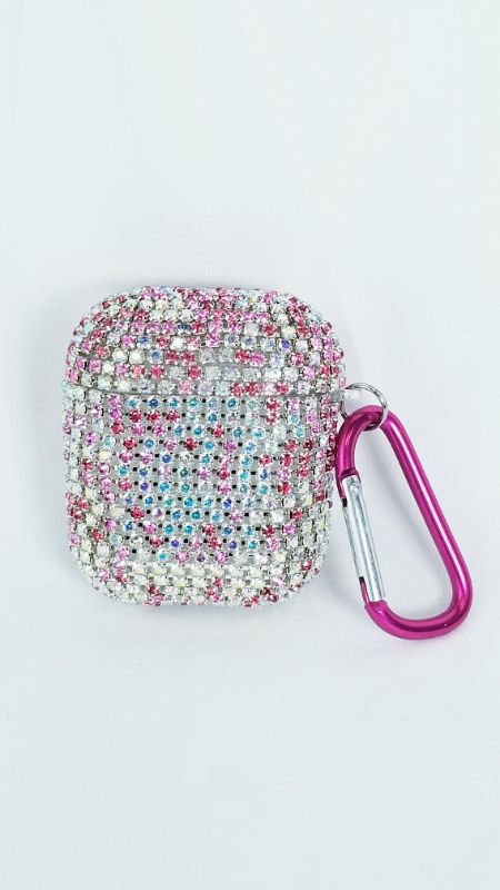 Photo 1 of PINK AND SILVER RHINESTONE AIRPODS CASE WITH PINK C LIP NEW  