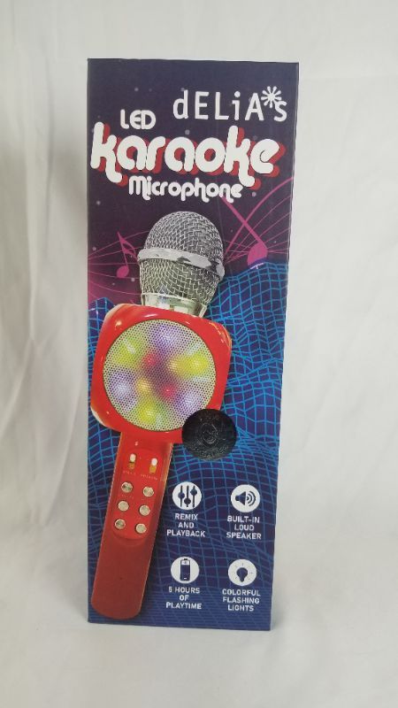 Photo 3 of Gabba Goods Karaoke LED Karaoke Microphone Speaker Bluetooth Hand Held Karaoke Mic with Echo Effect Sing Along and Record Your self (Red)