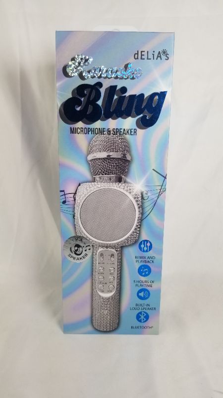 Photo 3 of Gabba Goods Karaoke Bling Karaoke Microphone Speaker Bluetooth Hand Held Karaoke Mic with Echo Effect Sing Along and Record Your self - Rhinestone - Bling (Silver)