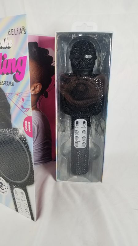 Photo 2 of Gabba Goods Karaoke Bling Karaoke Microphone Speaker Bluetooth Hand Held Karaoke Mic with Echo Effect Sing Along and Record Your self - Rhinestone - Bling (Black)