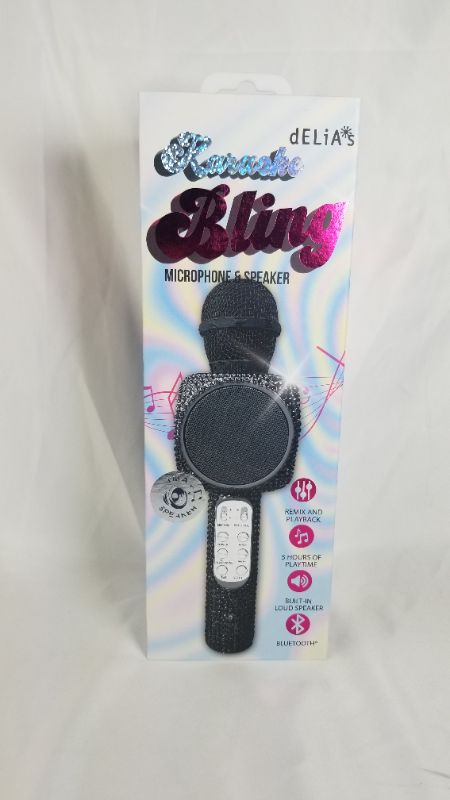 Photo 3 of Gabba Goods Karaoke Bling Karaoke Microphone Speaker Bluetooth Hand Held Karaoke Mic with Echo Effect Sing Along and Record Your self - Rhinestone - Bling (Black)