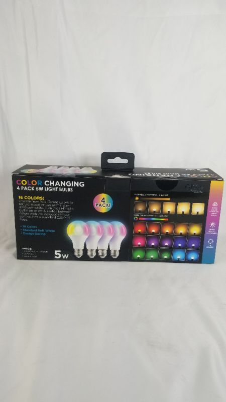 Photo 3 of Gabba Goods Rainbow Color Changing Light Bulb 10W with 450 Brightness Lumens, 16 Colors, Fits Standard E26/E27 Base… (5W 4PK)