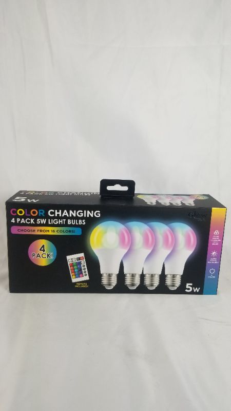 Photo 2 of Gabba Goods Rainbow Color Changing Light Bulb 10W with 450 Brightness Lumens, 16 Colors, Fits Standard E26/E27 Base… (5W 4PK)