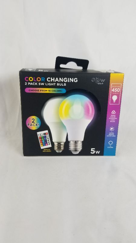 Photo 2 of 2 Pack 5 Watt Rainbow Color Changing Light Bulb with 450 Brightness Lumens, 16 Colors, Fits Standard E26/E27 Base