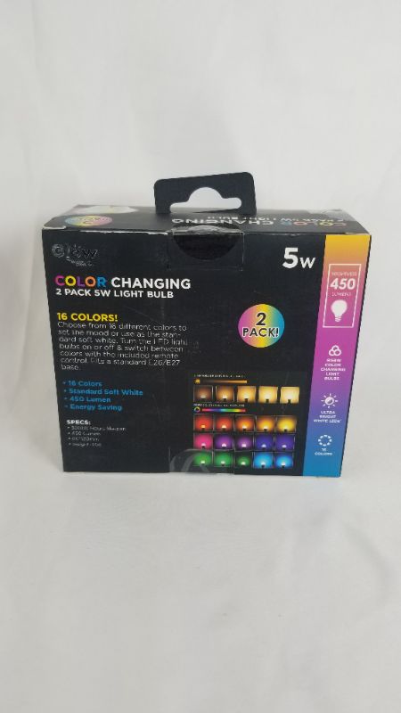 Photo 3 of 2 Pack 5 Watt Rainbow Color Changing Light Bulb with 450 Brightness Lumens, 16 Colors, Fits Standard E26/E27 Base