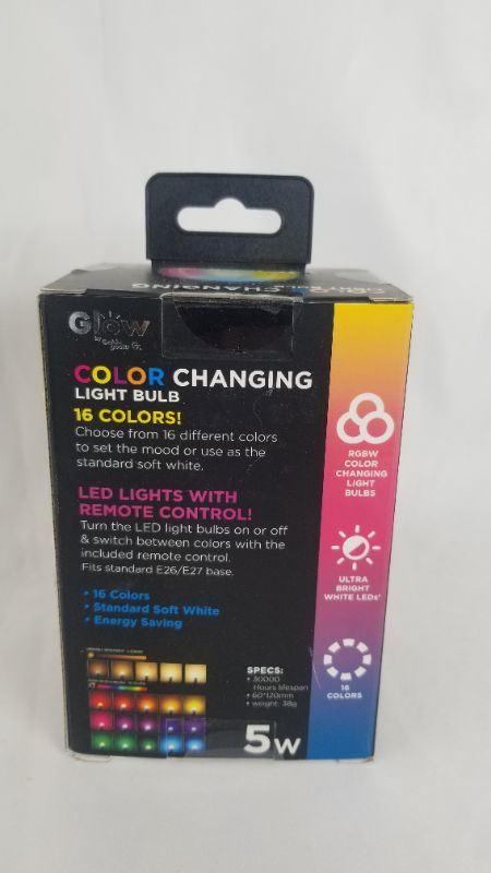 Photo 3 of  5 Watt Rainbow Color Changing Light Bulb 450 Brightness Lumens, 16 Color Modes, Fits Standard E26/E27 Base