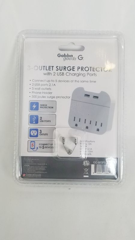 Photo 3 of Gabba Goods 3 Outlet Surge Protector with 2 USB Charging Ports, Dual USB Port 3 Wall Outlets Compatible with iPhone 13 12 11 Pro Max SE/XR/X iPad, Power Adapter for iPhone 13/12 13 Pro Max 13 Mini