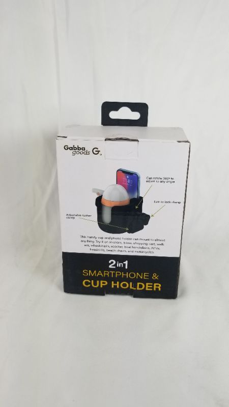 Photo 3 of Gabba Goods Baby Stroller Cup Holder with Phone Holder/Organizer, Universal Bike Cup Holder, 2-in-1 Cup Holder for Walker, Bike, Wheelchair, Walker