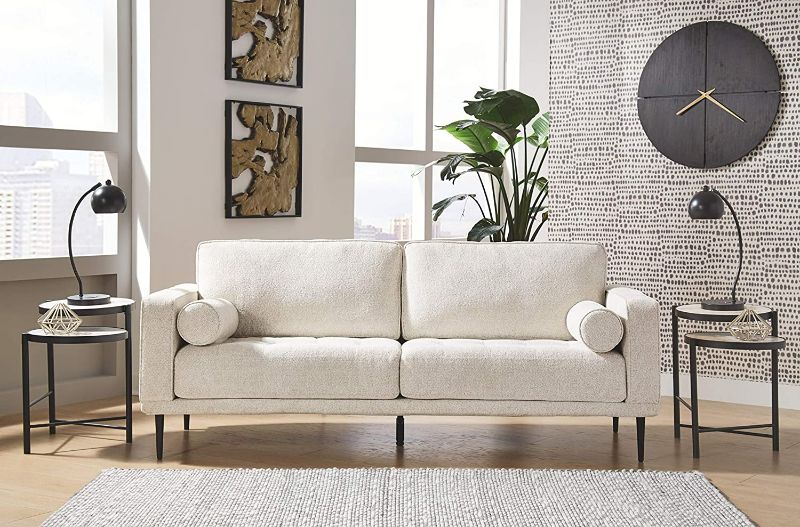 Photo 2 of Signature Design by Ashley Caladeron Mid-Century Modern Chenille Sofa, Off-White