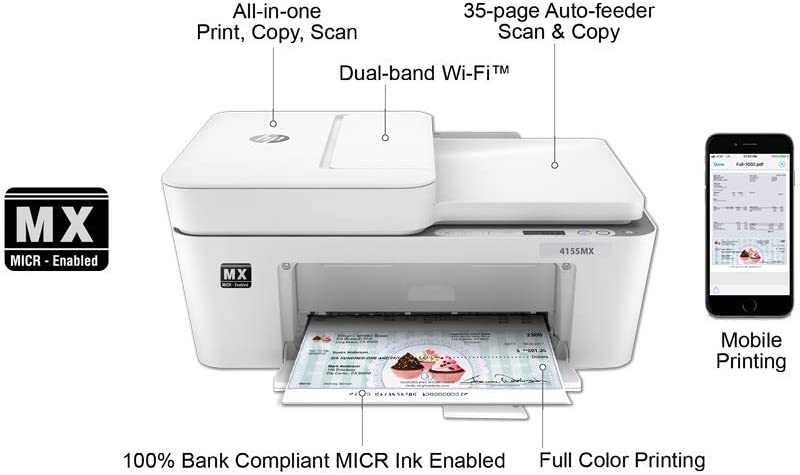 Photo 4 of HP DeskJet 4155 MX MICR All-in-One Check Printer Gold Check Printing Software Bundle,White