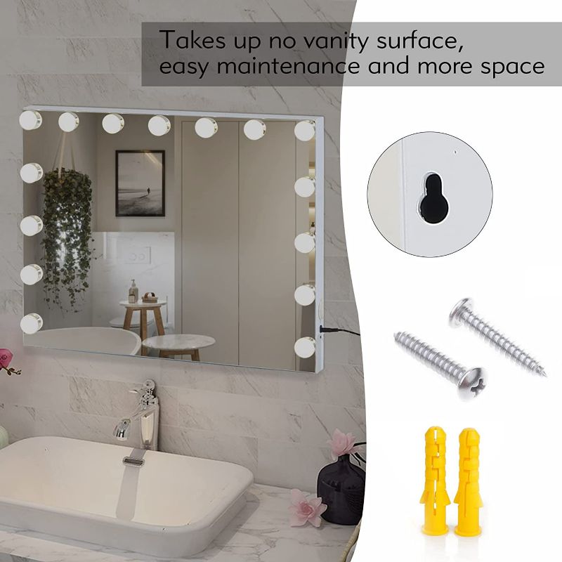 Photo 4 of COOLJEEN Vanity Mirror with Lights and Bluetooth, Hollywood Mirror with Lights 15 LED Dimmable Bulbs, Lighted Vanity Mirrors Adjustable Brightness, 3 Color Modes, USB Port
