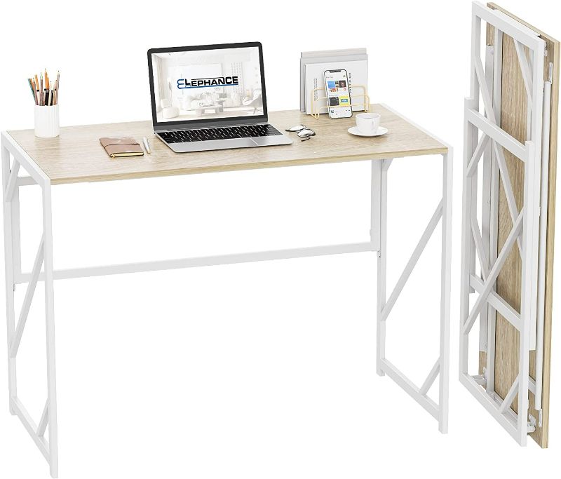 Photo 1 of Elephance Folding Desk Writing Computer Desk for Home Office, No-Assembly Study Office Desk Foldable Table for Small Spaces