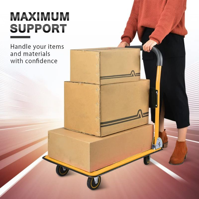 Photo 2 of Push Cart Dolly by Wellmax, Moving Platform Hand Truck, Foldable for Easy Storage and 360 Degree Swivel Wheels with 330lb Weight Capacity, Yellow Color