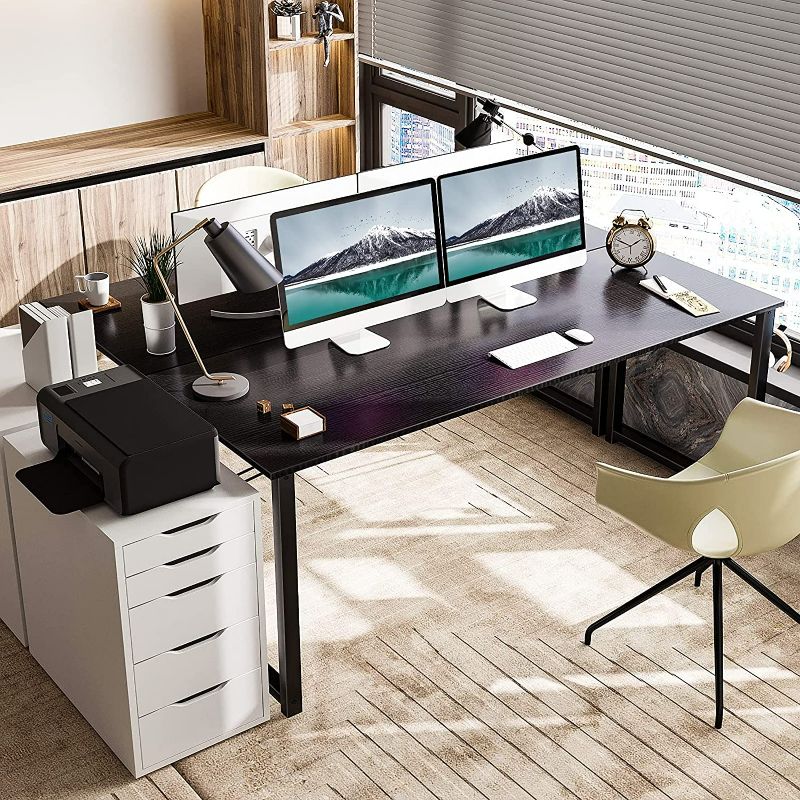 Photo 3 of Coleshome 63 Inch Computer Desk, Modern Simple Style Desk for Home Office, Study Student Writing Desk,Black