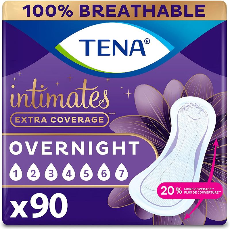 Photo 1 of TENA Incontinence Pads, Bladder Control & Postpartum for Women, Overnight Absorbency, Extra Coverage, Intimates - 90 Count