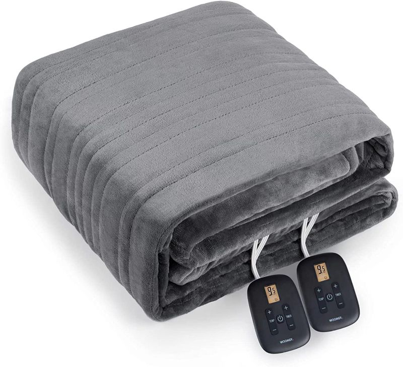 Photo 2 of WOOMER [5 Year Warranty] Heated Blanket King Size Electric Blanket 100"x 90" with Dual Controllers, Flannel & Sherpa Fast Heating Blanket, 10 Heating Levels, 0.5-12H Auto Off, Over-Heat Protection