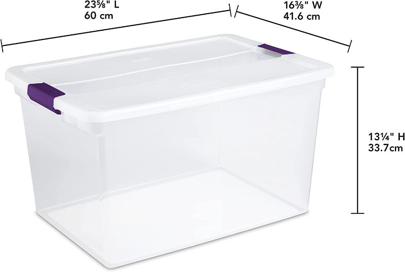 Photo 2 of Sterilite 66 Qt./62 L Clearview Latch Box Clears, Purple Handles (Pack of 6)