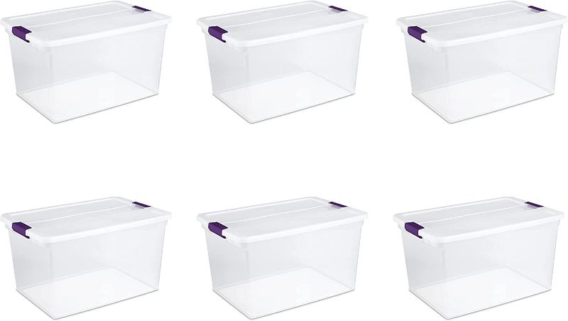 Photo 1 of Sterilite 66 Qt./62 L Clearview Latch Box Clears, Purple Handles (Pack of 6)