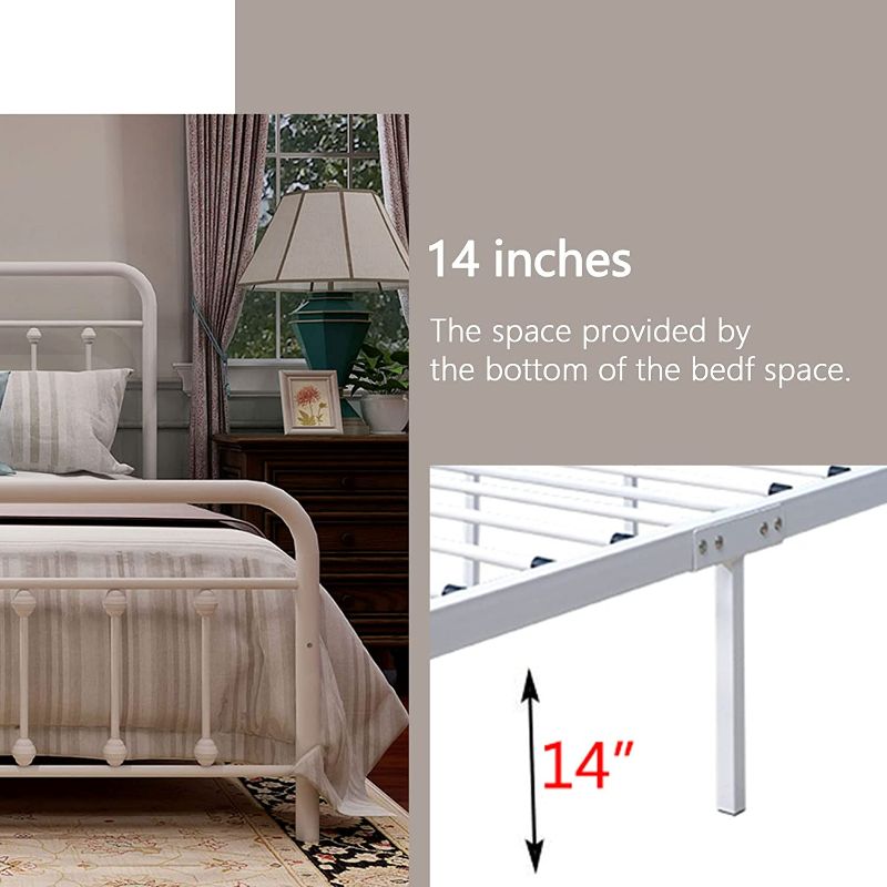 Photo 3 of AUFANK Metal Bed Frame Queen Size Victorian Vintage Style Headboard and Footboard No Box Spring Heavy Duty Steel Slat Mattress Foundation White