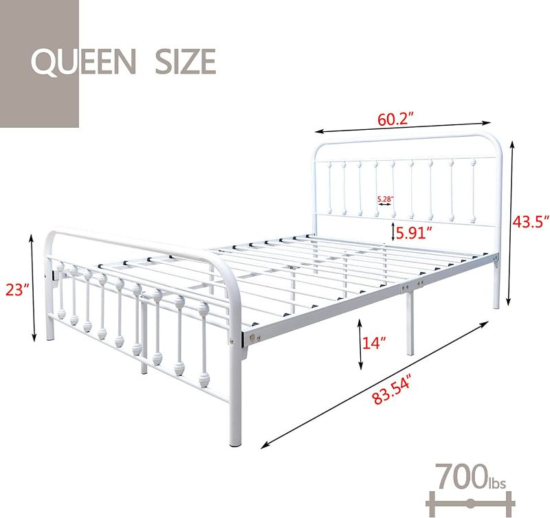Photo 2 of AUFANK Metal Bed Frame Queen Size Victorian Vintage Style Headboard and Footboard No Box Spring Heavy Duty Steel Slat Mattress Foundation White