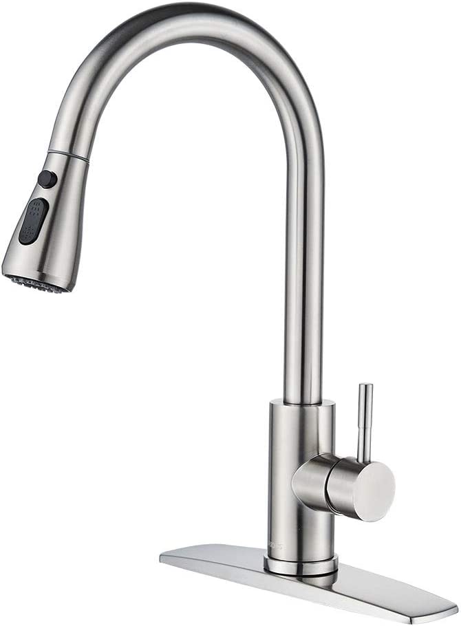 Photo 1 of FORIOUS Kitchen Faucet with Pull Down Sprayer Brushed Nickel, High Arc Single Handle Kitchen Sink Faucet with Deck Plate, Commercial Modern rv Stainless Steel Kitchen Faucets, Grifos De Cocina