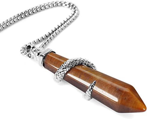 Photo 3 of BEADNOVA Healing Crystal Necklace for Women Men Energy Healing Crystal Pendant Gemstones Jewelry Pendulum Crystal Divination (Hexagonal, 18 Inches Stainless Steel Chain)