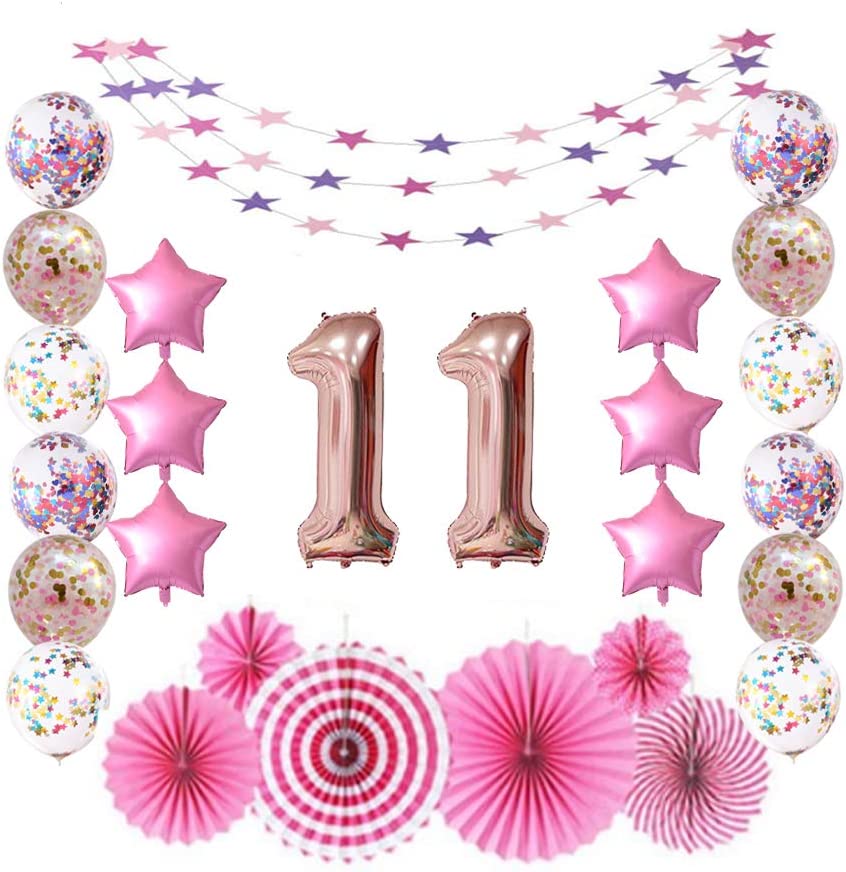 Photo 1 of 11 Rose Gold Number Foil Balloons for 11th Birthday Party Sign Supplies, Boy's/Girl's Birthday Party Decorations